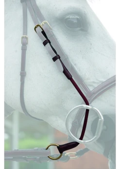 B931 Dy’on Rope Gag Cheek Pieces, Nylon Cheek Pieces For Gag Bit (pair), English Leather - Rope 8mm, Cream Stitching, Brass Buckles And Rings