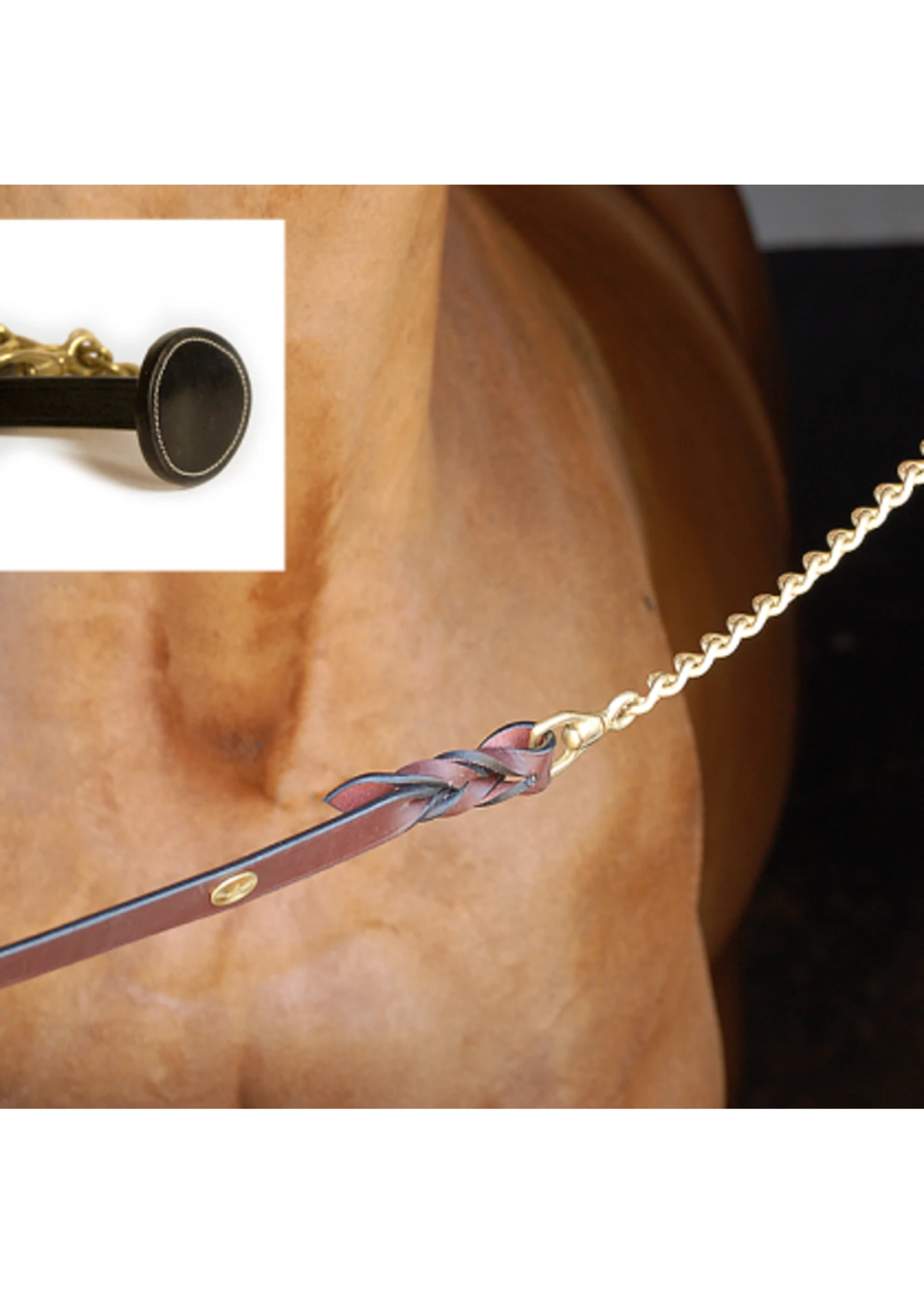 SPECIAL ORDER Dy'on Working Collection Leather Lead W/ 30" Brass Stud Chain 3 SPECIAL ORDER Dy'on Working Collection Leather Lead W/ 30" Brass Stud Chain