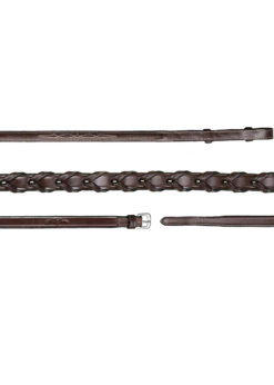 US05R Dy’on 5/8” Hunter Laced Reins, Fancy Stitched, Cream Stitching, Nickel Hardware