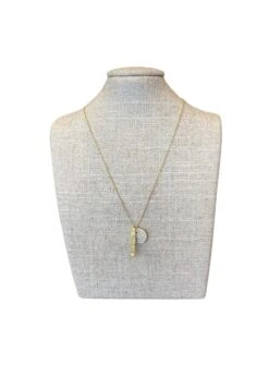 Crystal Disc & Bar Pendant, Sterling Silver Dipped In 22K Gold, 16” With Extender