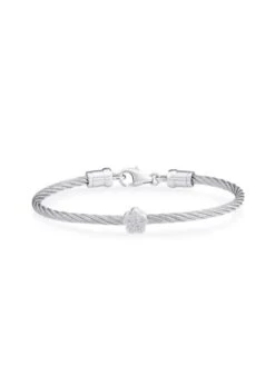 Silver Steel .02ctw Children's Diamond Flower Cable Bangle Bracelet
